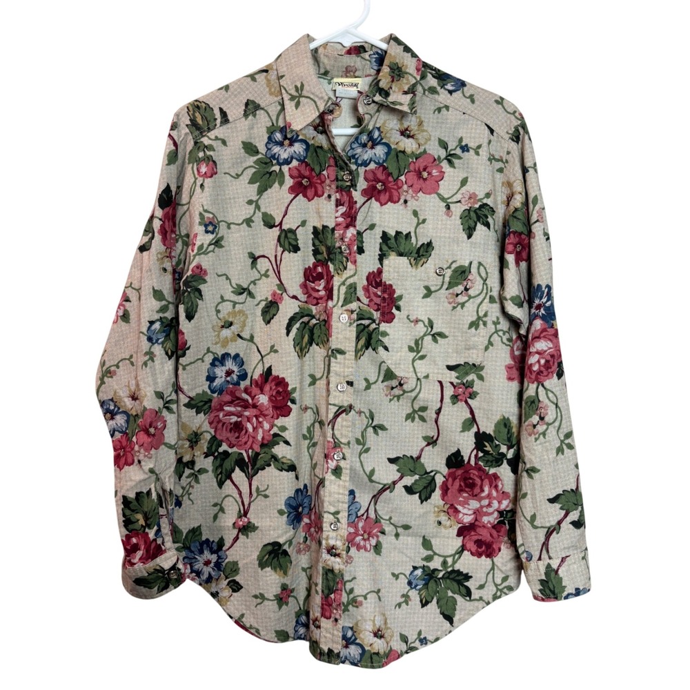 80s Women's Floral Button Blouse Top Shirt Small Cotton Cottage Grannycore Boho‎